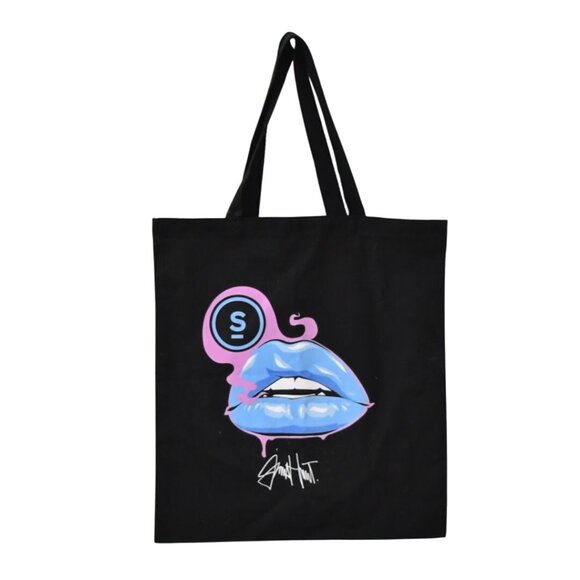 Select Vapor Tote Bag and Zipper Pouch Colorful Lips Graphic on Black - Picture 2 of 5